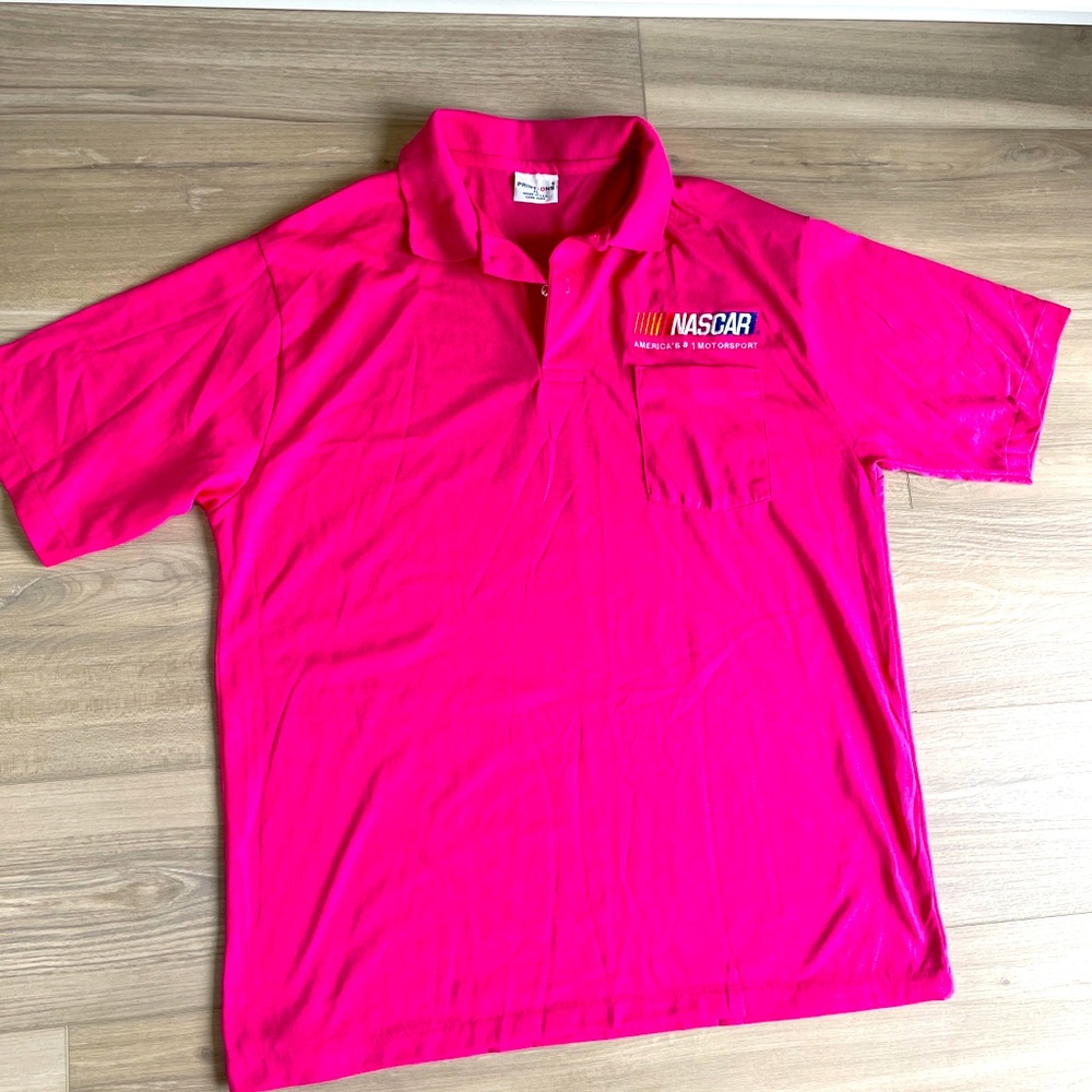 Vintage Print-Ons Nascar Pocket Polo Shirt Made in‎ USA Sz XL Pink RARE